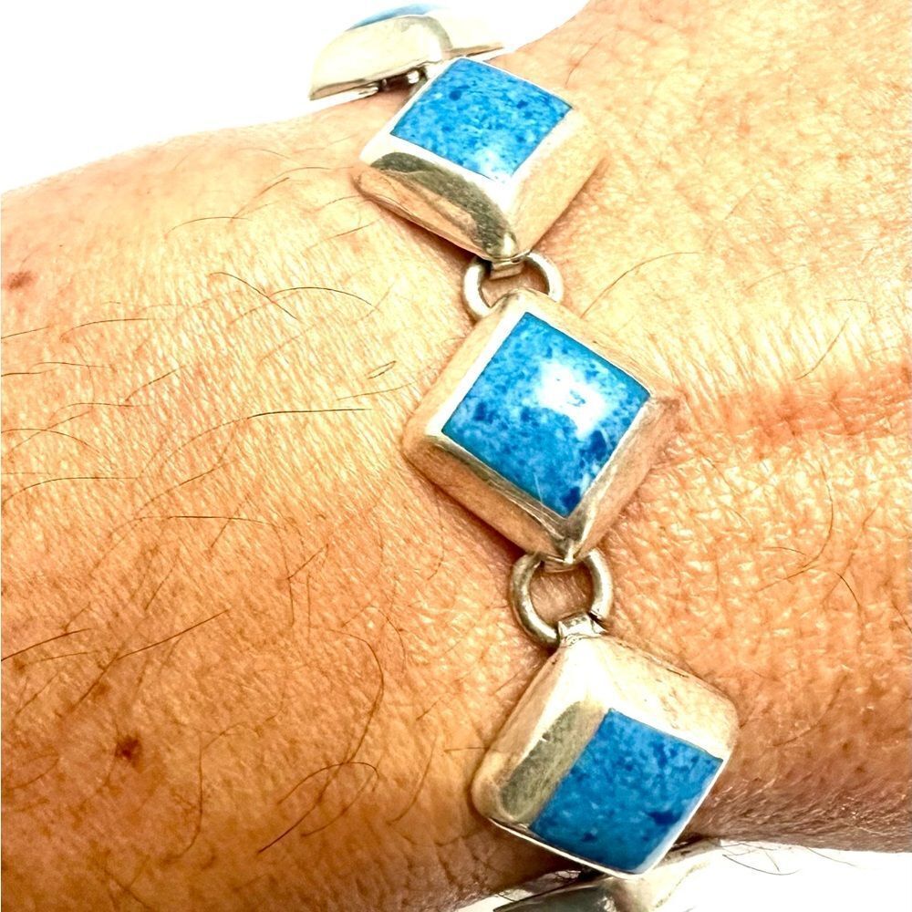 Blue Lapis 7.5 Inch Bracelet 925 Silver Vintage
